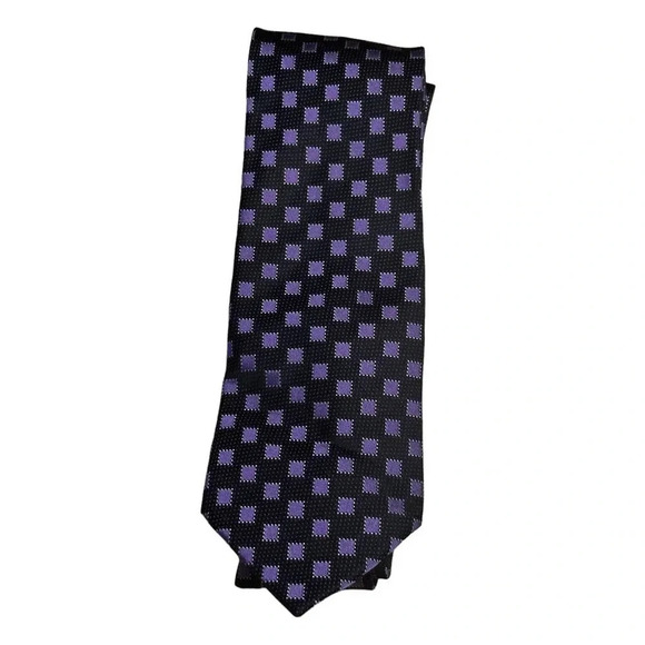 Oscar by Oscar De La Renta Men Black Purple Geometric Silk Handmade Tie - Picture 1 of 6